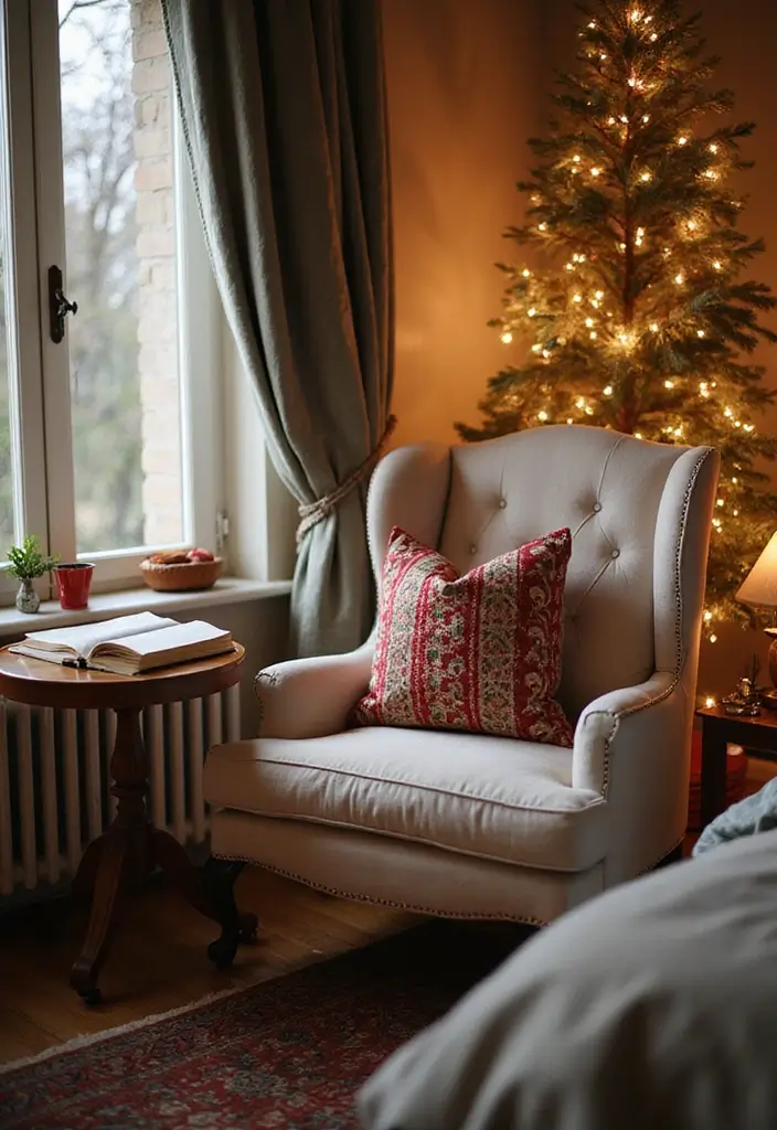 27 Christmas Decor for Bedroom Ideas That Bring Festive Magic - 8. Cozy Reading Nook