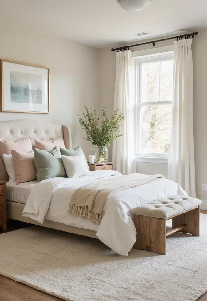 27 Cream and Beige Bedroom Ideas That Are Calm & Timeless - 15. Accent Colors in Subtle Hues