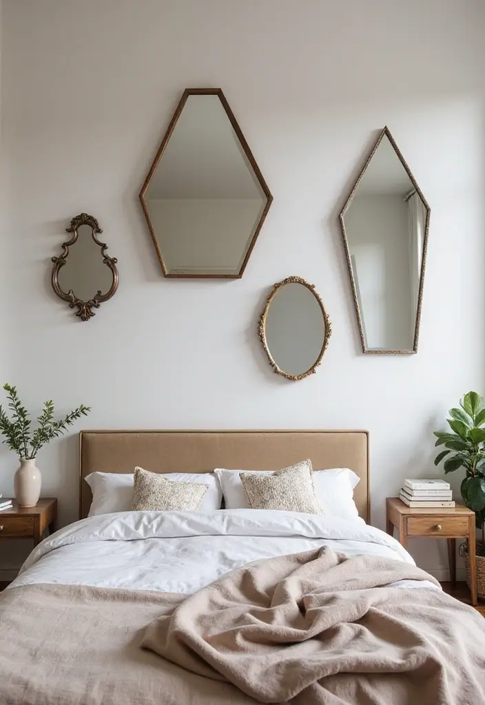 27 Cream and Beige Bedroom Ideas That Are Calm & Timeless - 25. Chic Mirrors for Light Reflection