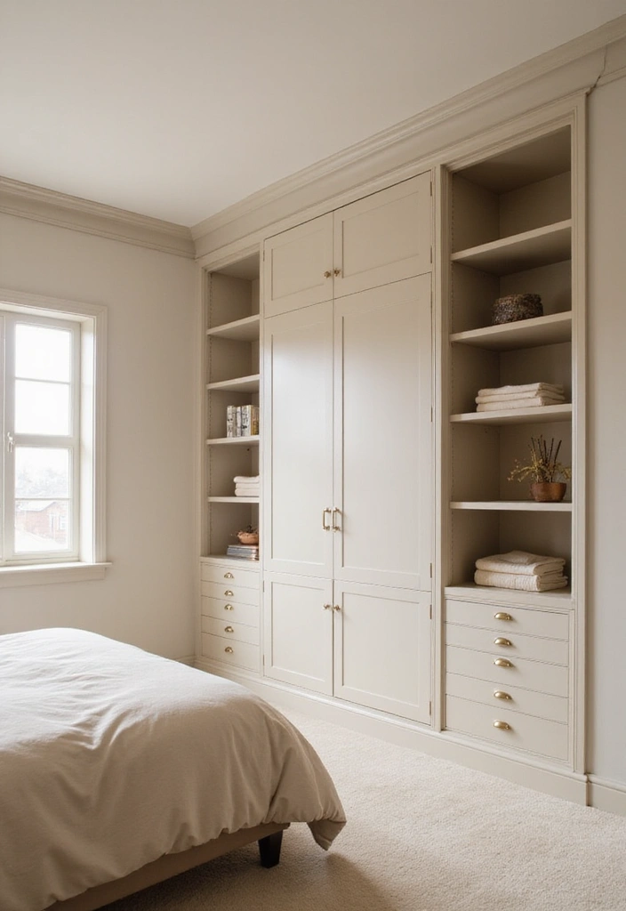 27 Cream and Beige Bedroom Ideas That Are Calm & Timeless - 9. Built-in Storage Solutions