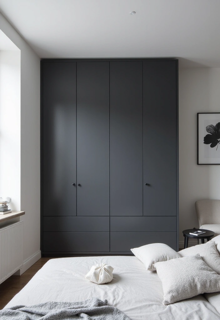 27 Dark Grey Wardrobe Bedroom Ideas That Feel Sleek and Elegant - 1. The Minimalist Monochrome Look