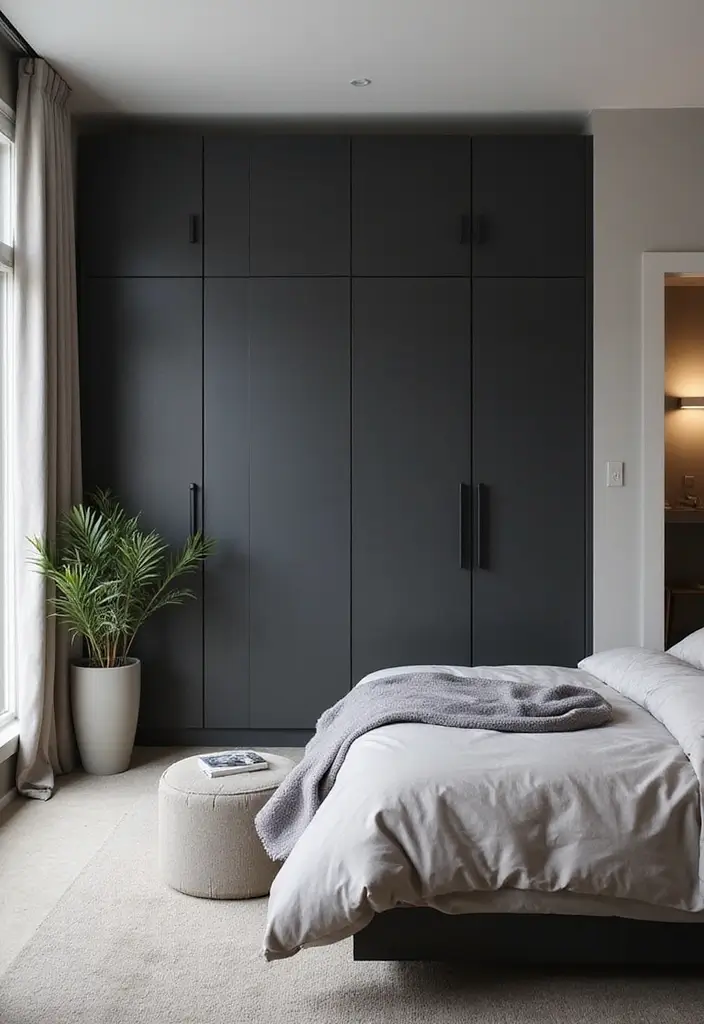 27 Dark Grey Wardrobe Bedroom Ideas That Feel Sleek and Elegant - 12. The Contrast of Light and Dark