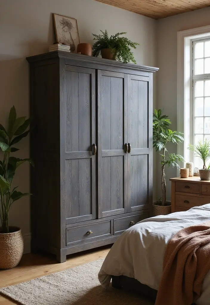27 Dark Grey Wardrobe Bedroom Ideas That Feel Sleek and Elegant - 2. Rustic Charm with a Dark Twist