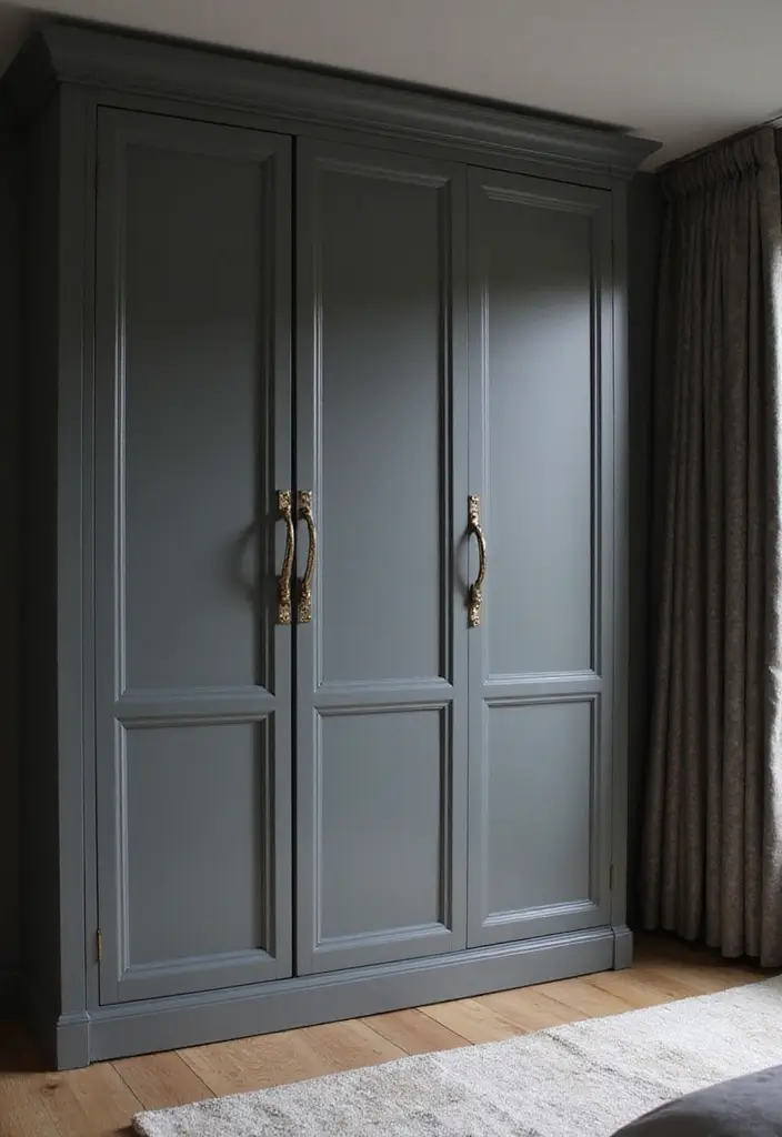 27 Dark Grey Wardrobe Bedroom Ideas That Feel Sleek and Elegant - 22. Vintage Hardware on Modern Designs