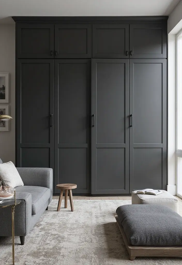 27 Dark Grey Wardrobe Bedroom Ideas That Feel Sleek and Elegant - 25. Creating Zones with Furniture Layout