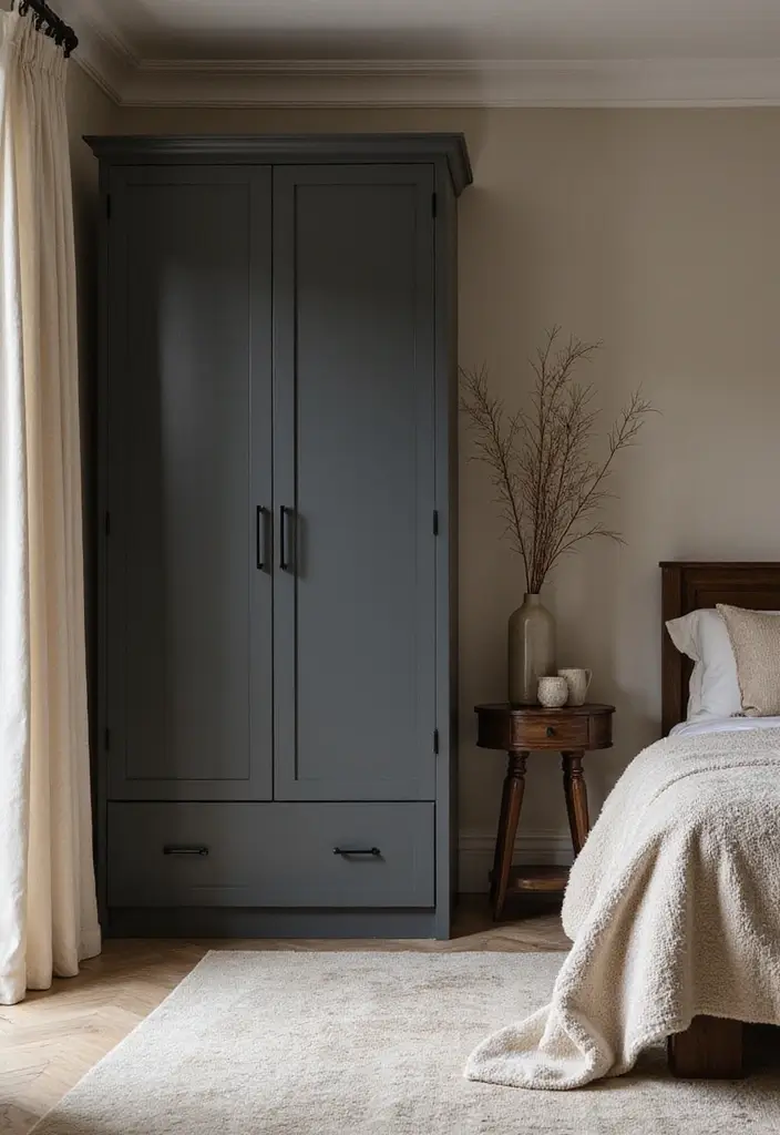 27 Dark Grey Wardrobe Bedroom Ideas That Feel Sleek and Elegant - 7. Elegant Layered Neutrals