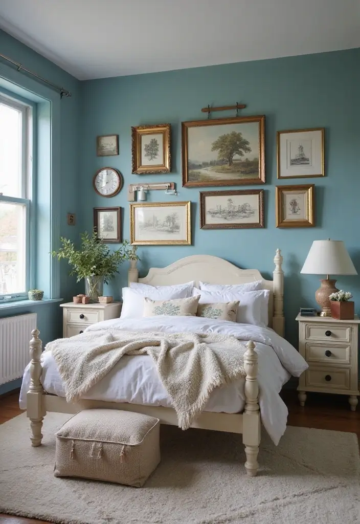 27 Duck Egg Blue Bedroom Ideas That Feel Timeless and Peaceful - 1. Vintage Charm with Duck Egg Blue Walls