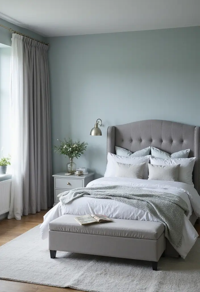 27 Duck Egg Blue Bedroom Ideas That Feel Timeless and Peaceful - 10. Duck Egg Blue and Gray Monochrome