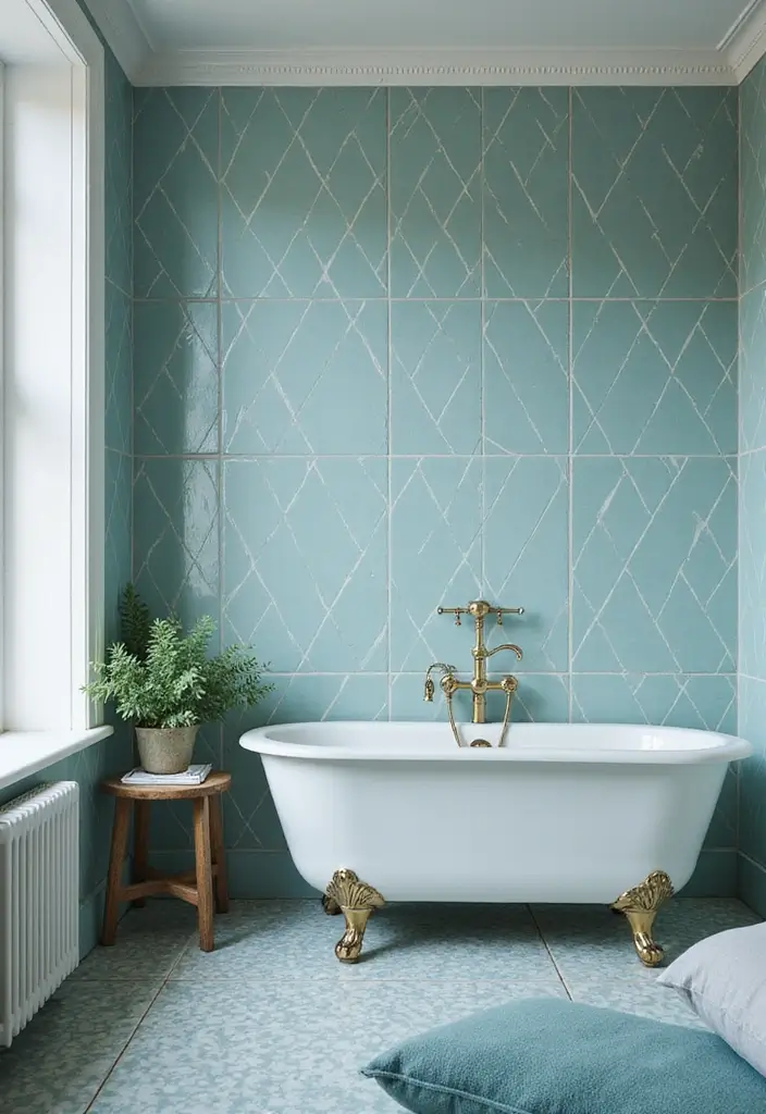 27 Duck Egg Blue Bedroom Ideas That Feel Timeless and Peaceful - 13. Duck Egg Blue with Retro Tiles