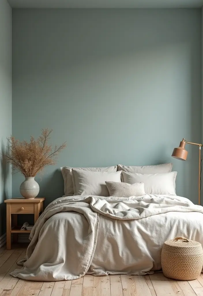27 Duck Egg Blue Bedroom Ideas That Feel Timeless and Peaceful - 15. Duck Egg Blue with Warm Woods