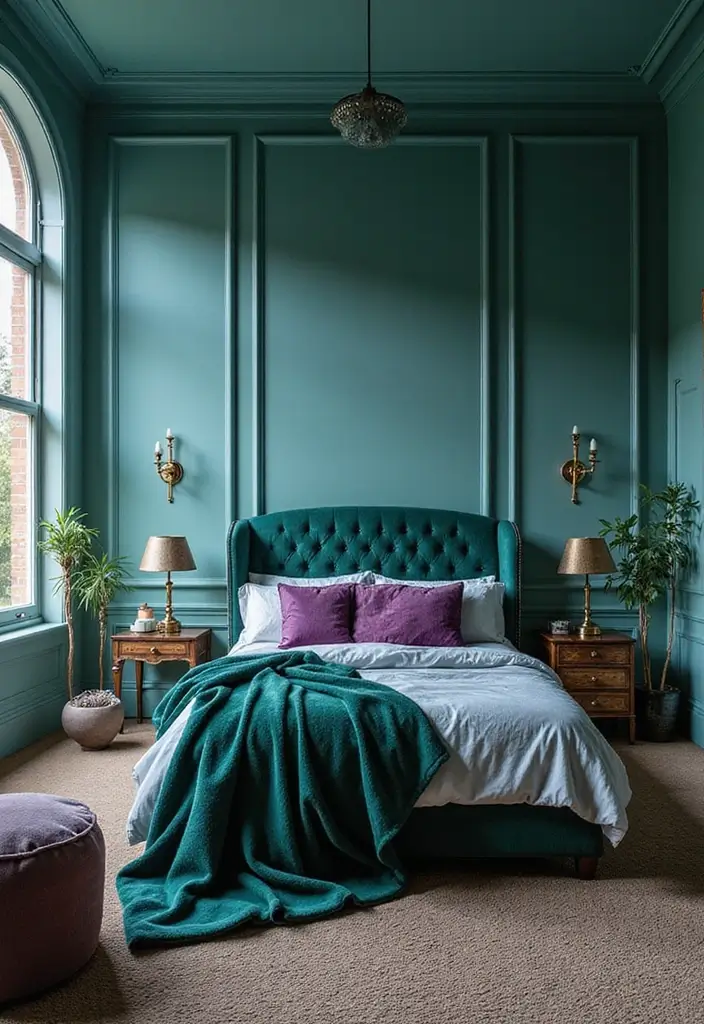 27 Duck Egg Blue Bedroom Ideas That Feel Timeless and Peaceful - 18. Duck Egg Blue and Jewel Tones