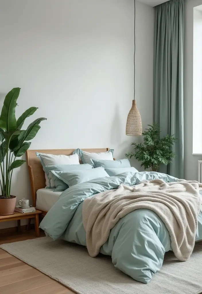 27 Duck Egg Blue Bedroom Ideas That Feel Timeless and Peaceful - 2. Calming Neutral Palette