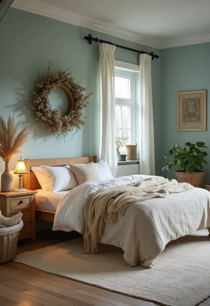 27 Duck Egg Blue Bedroom Ideas That Feel Timeless and Peaceful - 21. Duck Egg Blue with Rustic Charm