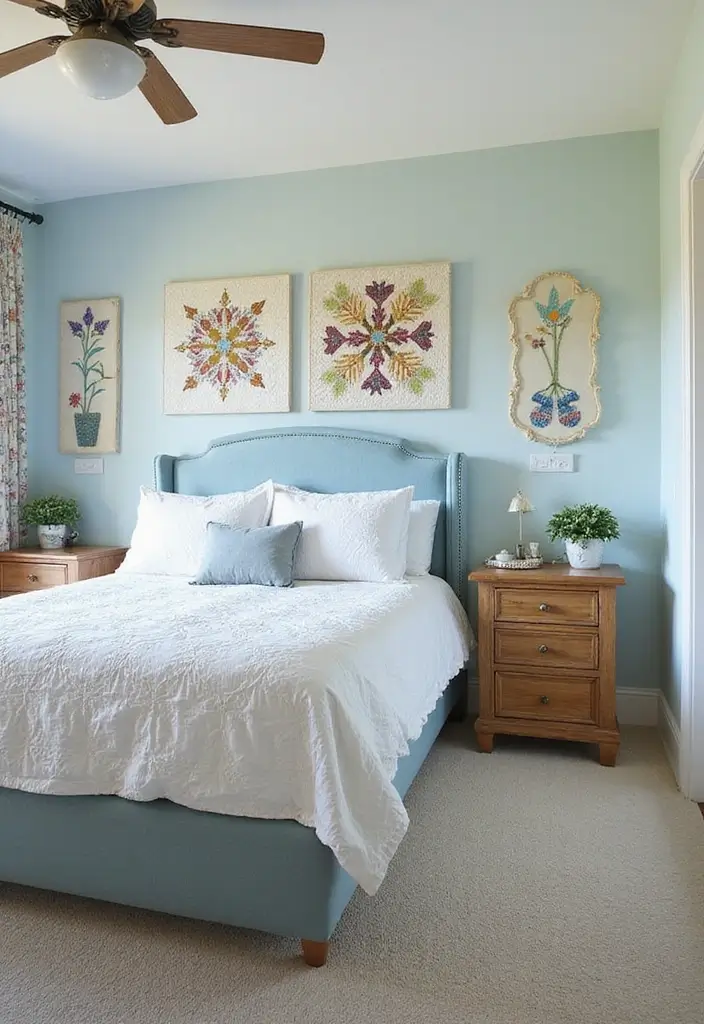 27 Duck Egg Blue Bedroom Ideas That Feel Timeless and Peaceful - 24. Duck Egg Blue with Custom Decor
