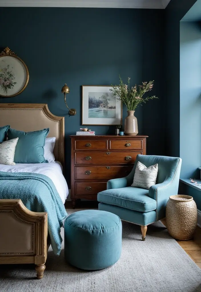 27 Duck Egg Blue Bedroom Ideas That Feel Timeless and Peaceful - 3. Bold Accents in Duck Egg Blue