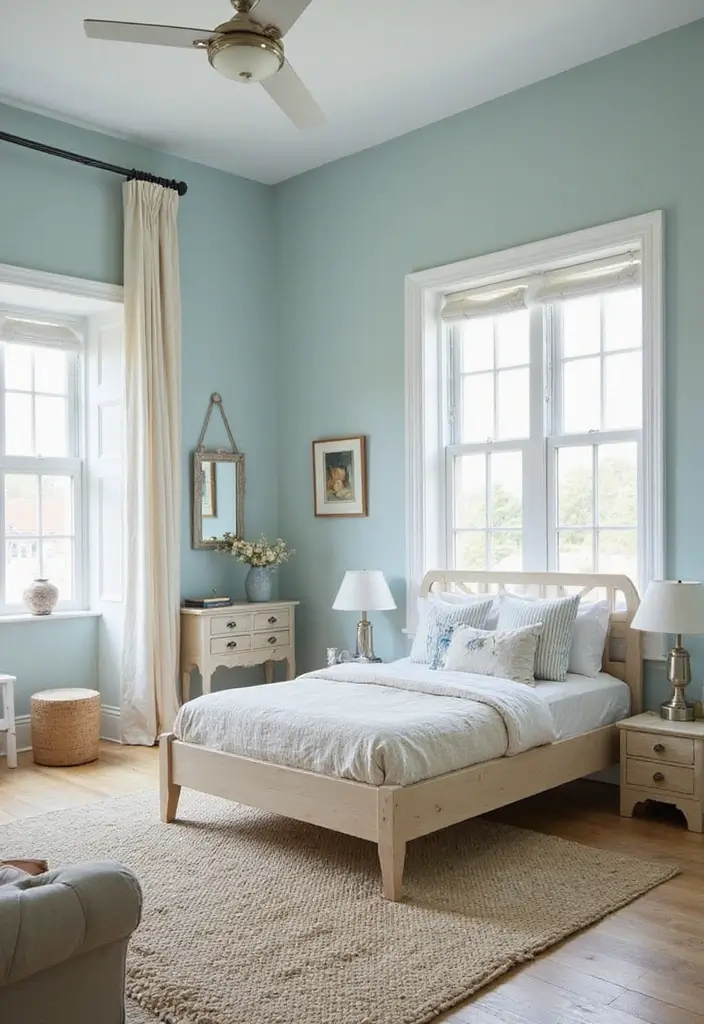 27 Duck Egg Blue Bedroom Ideas That Feel Timeless and Peaceful - 8. Coastal Vibes with Duck Egg Blue