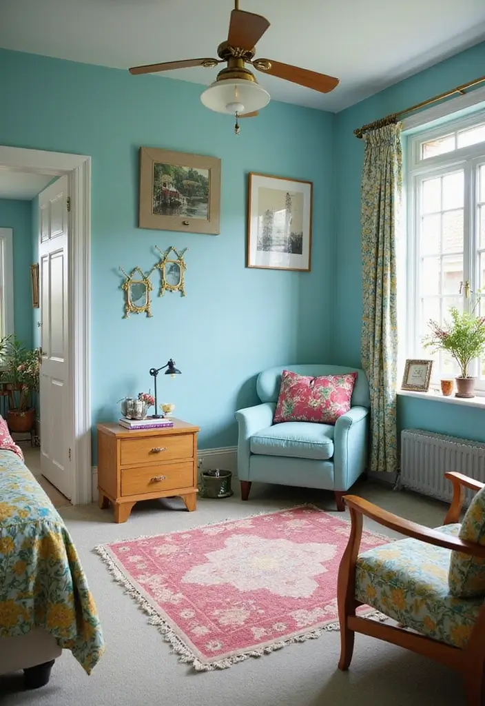 27 Duck Egg Blue Bedroom Ideas That Feel Timeless and Peaceful - 9. Retro Duck Egg Blue Accents