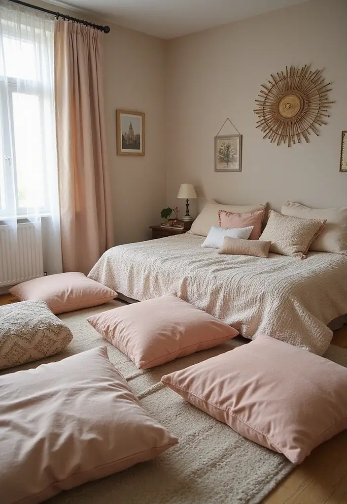 27 Girl Bedroom Designs Small Room Ideas That Feel Pretty and Functional - 21. Cozy Floor Cushions