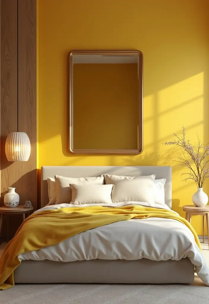 27 Grey and Yellow Bedroom Ideas That Add Cheerful Warmth - 18. Yellow Decorative Mirrors