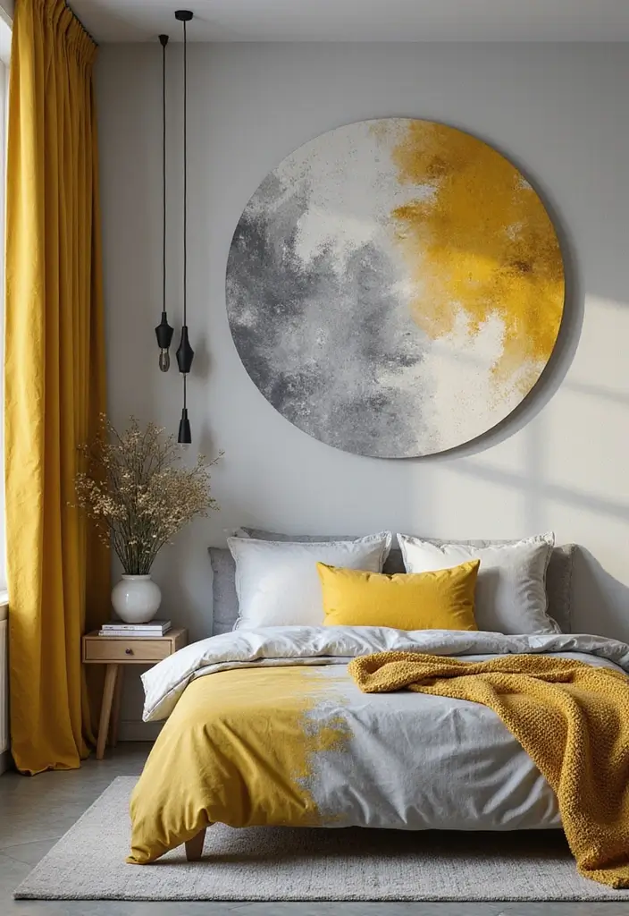 27 Grey and Yellow Bedroom Ideas That Add Cheerful Warmth - 8. Grey and Yellow Wallpaper