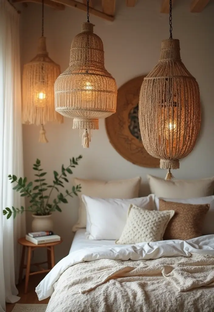 27 Hanging Lights in Bedroom Ideas That Add a Dreamy Glow - 10. Bohemian Beaded Fixtures