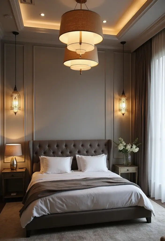 27 Hanging Lights in Bedroom Ideas That Add a Dreamy Glow - 11. Art Deco Glam