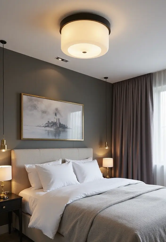 27 Hanging Lights in Bedroom Ideas That Add a Dreamy Glow - 14. Statement Flush Mounts