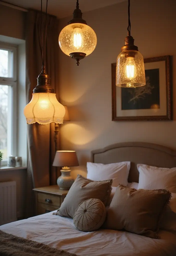 27 Hanging Lights in Bedroom Ideas That Add a Dreamy Glow - 17. Vintage Inspired Fixtures