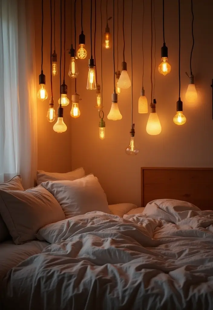27 Hanging Lights in Bedroom Ideas That Add a Dreamy Glow - 19. Clusters of Small Lights
