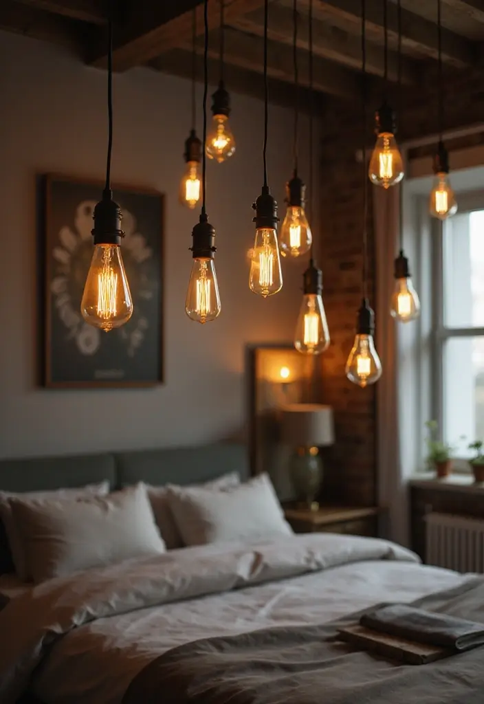 27 Hanging Lights in Bedroom Ideas That Add a Dreamy Glow - 2. Vintage Edison Bulbs