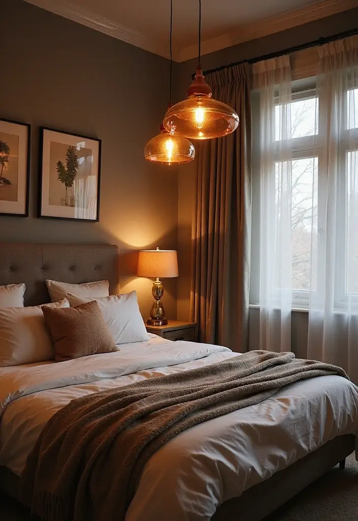 27 Hanging Lights in Bedroom Ideas That Add a Dreamy Glow - 20. Copper Touches