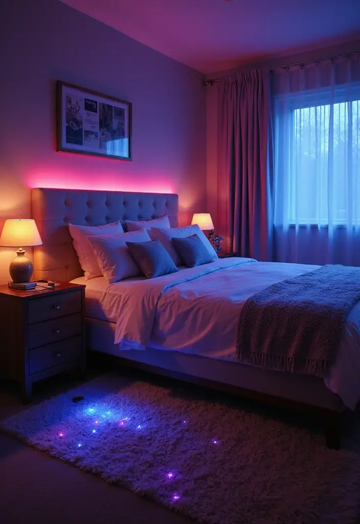 27 Hanging Lights in Bedroom Ideas That Add a Dreamy Glow - 27. Customizable LED Lights
