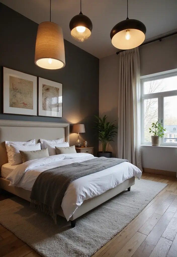 27 Hanging Lights in Bedroom Ideas That Add a Dreamy Glow - 6. Pendant Lights with a Twist