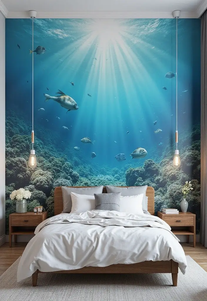 27 Ocean Themed Bedroom for Teens Ideas That Feel Calm and Coastal - 17. Marine-Inspired Wallpaper