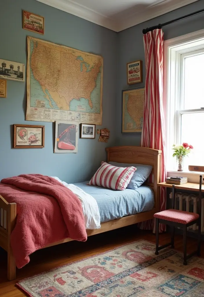 27 Red White and Blue Bedroom Ideas That Look Bold and Patriotic - 12. Vintage Americana Touches