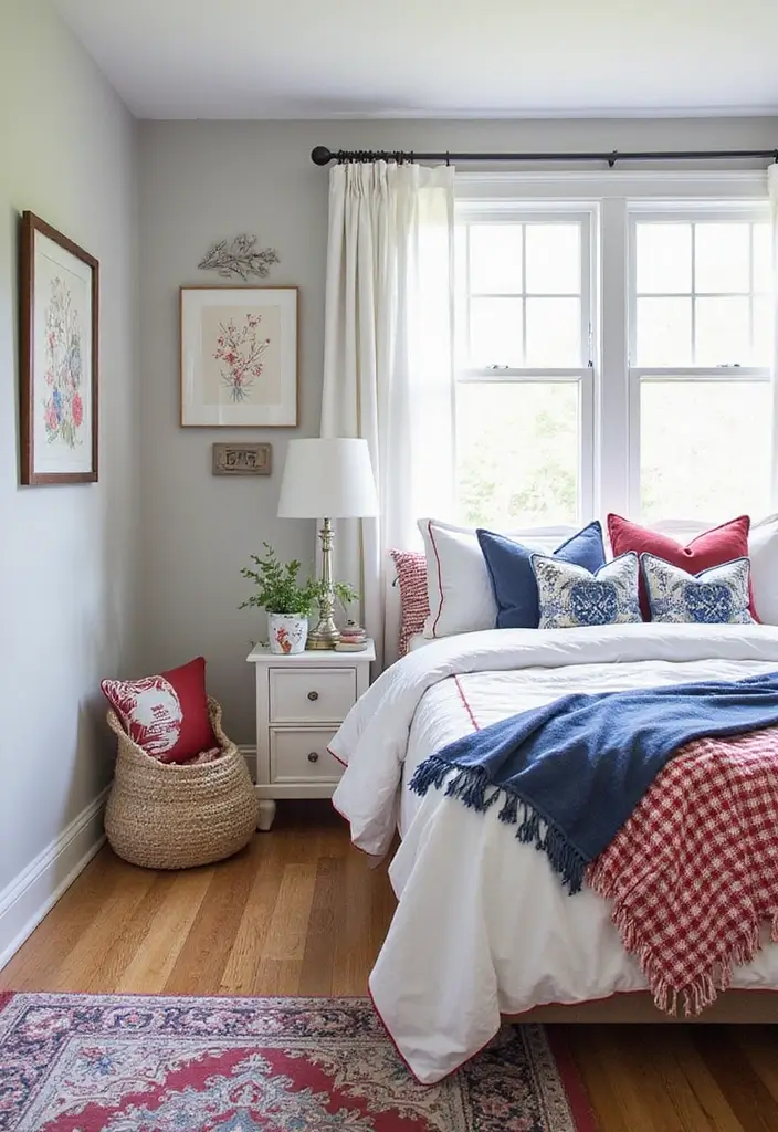 27 Red White and Blue Bedroom Ideas That Look Bold and Patriotic - 14. Seasonal Decor Switch-Up