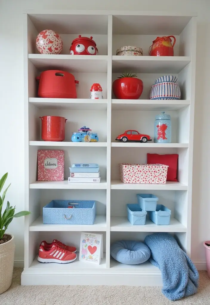 27 Red White and Blue Bedroom Ideas That Look Bold and Patriotic - 18. Creative Shelving Solutions