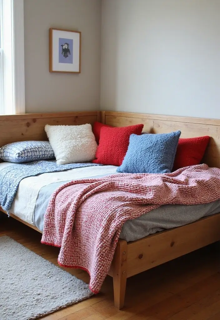 27 Red White and Blue Bedroom Ideas That Look Bold and Patriotic - 23. Cozy Throws and Pillows