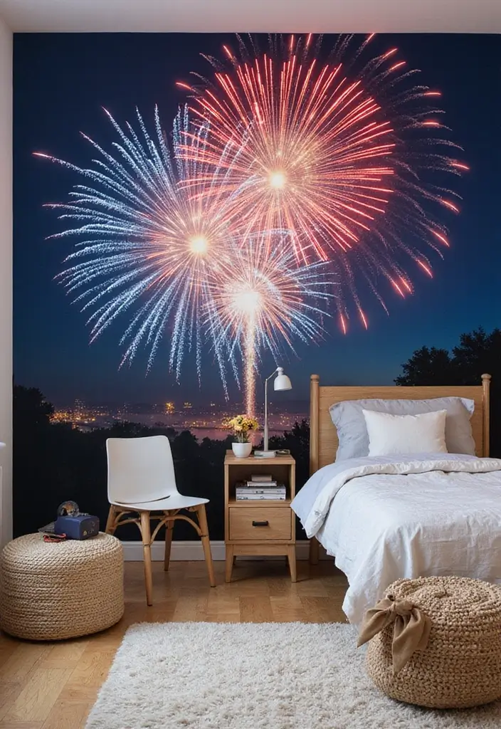 27 Red White and Blue Bedroom Ideas That Look Bold and Patriotic - 27. Celebratory Wall Mural