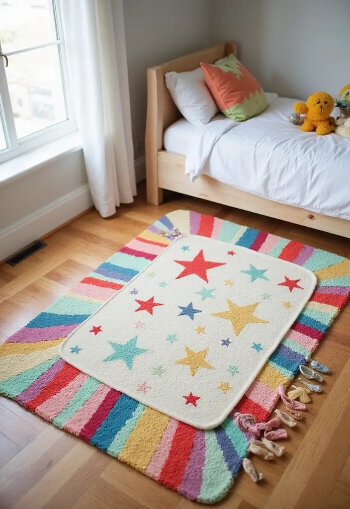 27 Red White and Blue Bedroom Ideas That Look Bold and Patriotic - 3. Whimsical Rugs