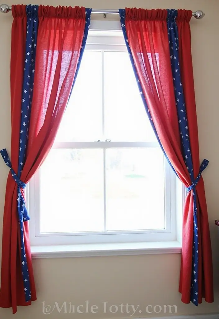 27 Red White and Blue Bedroom Ideas That Look Bold and Patriotic - 4. Flag-Inspired Curtains