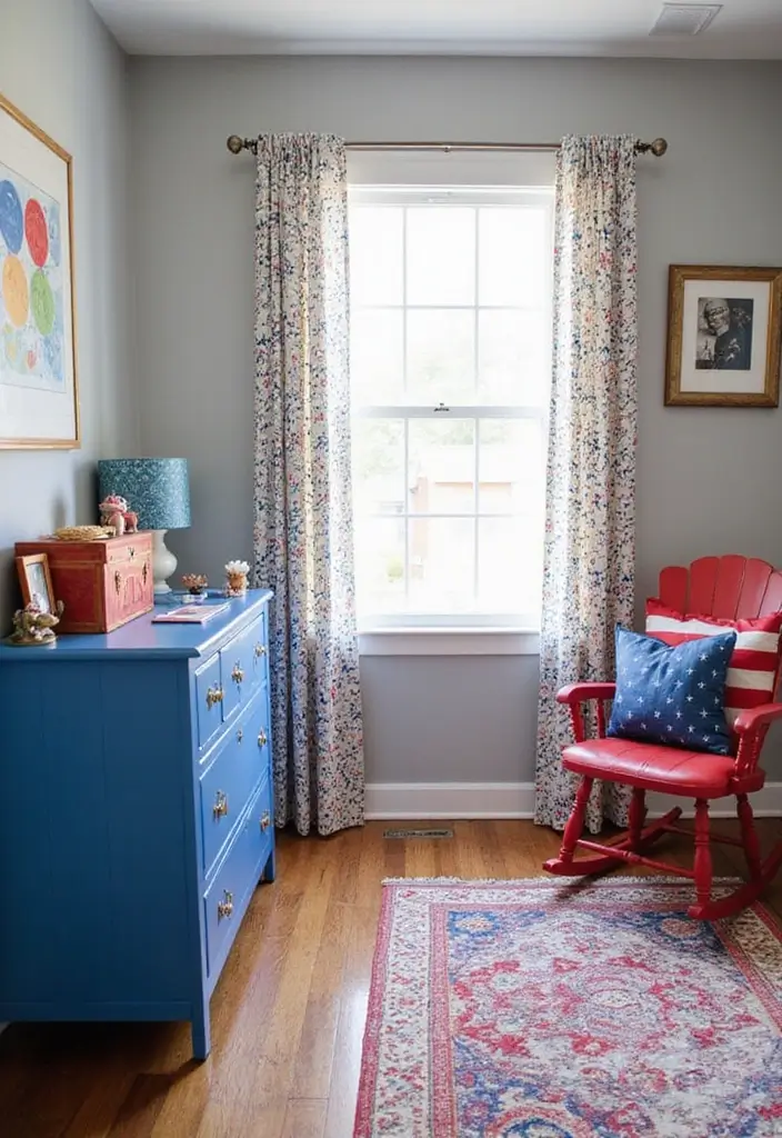 27 Red White and Blue Bedroom Ideas That Look Bold and Patriotic - 5. Americana-Themed Furniture