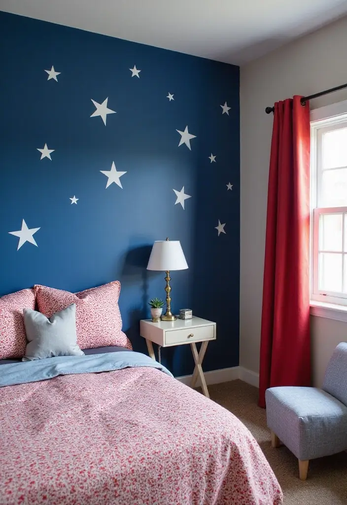 27 Red White and Blue Bedroom Ideas That Look Bold and Patriotic - 6. Playful Accent Walls