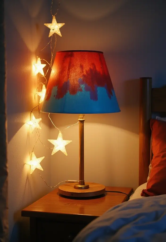 27 Red White and Blue Bedroom Ideas That Look Bold and Patriotic - 8. Creative Lighting Options