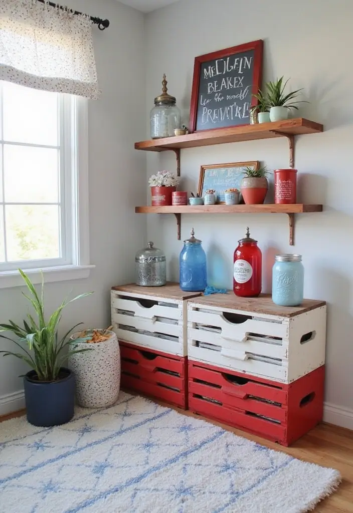 27 Red White and Blue Bedroom Ideas That Look Bold and Patriotic - 9. Upcycled Decor