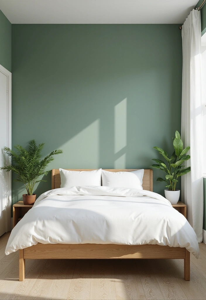 27 Sage Green and White Bedroom Ideas That Feel Fresh and Bright - 1. Cozy Sage Green Accent Wall