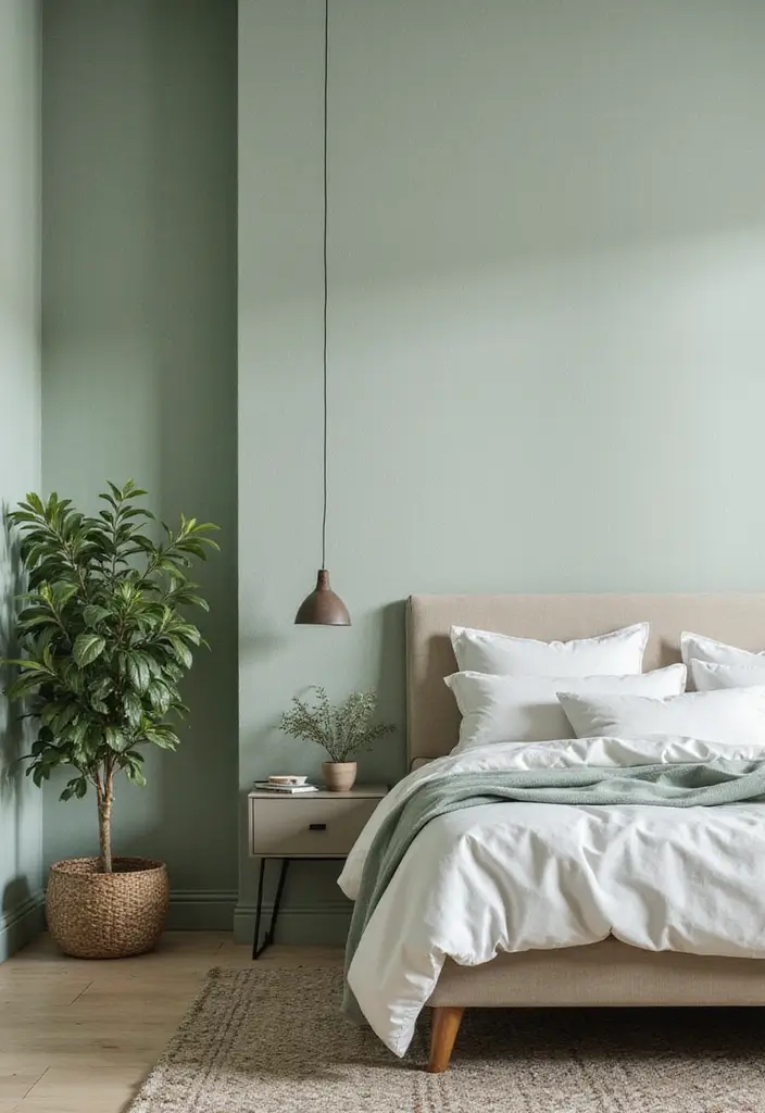 27 Sage Green and White Bedroom Ideas That Feel Fresh and Bright - 10. Sage Green Wallpaper Accents