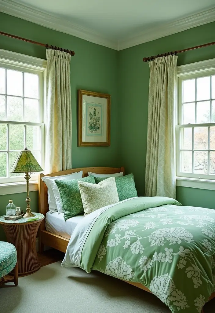 27 Sage Green and White Bedroom Ideas That Feel Fresh and Bright - 13. Mixing Patterns with Sage Green