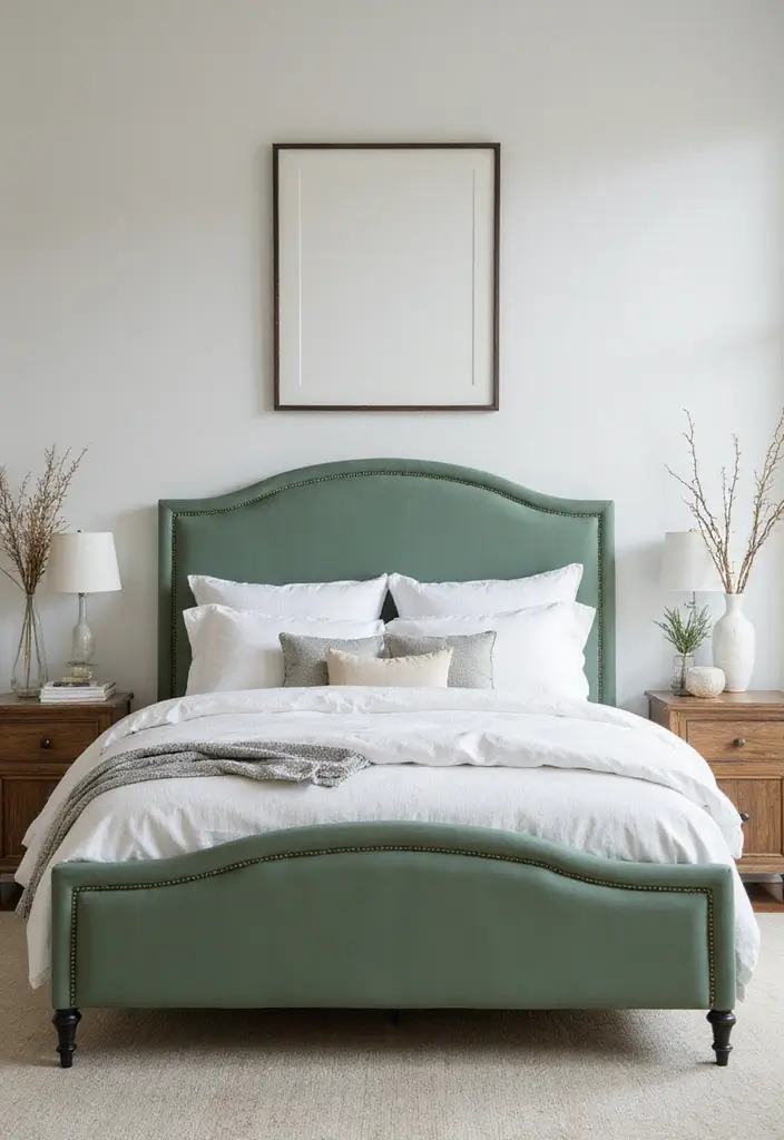 27 Sage Green and White Bedroom Ideas That Feel Fresh and Bright - 16. Sage Green Bed Frames