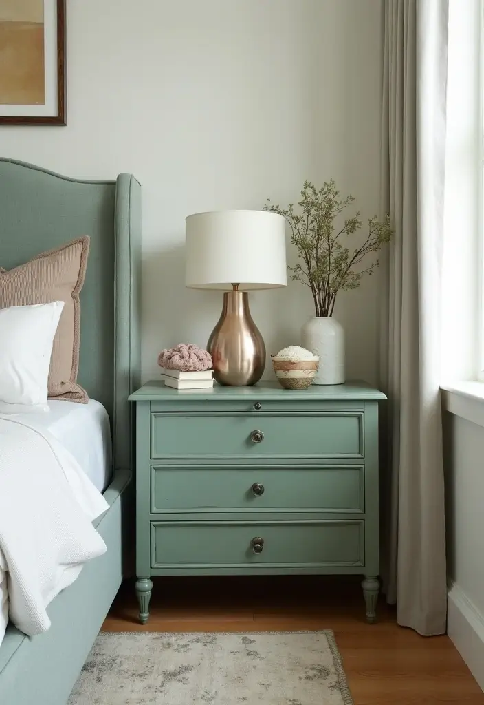 27 Sage Green and White Bedroom Ideas That Feel Fresh and Bright - 23. Stylish Sage Green Nightstands